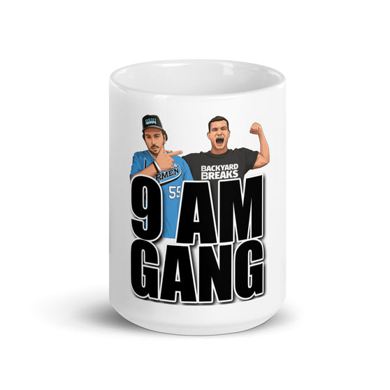 9AM Gang White glossy mug
